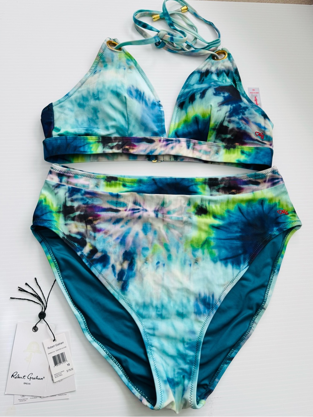 Robert Graham Teal Blue Green Tie-Dye Two-Piece Swim Set